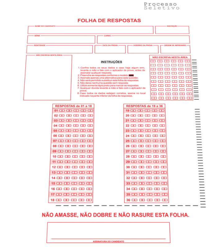 Gráfica para Folha de Resposta para Simulado Piauí - Folha de Resposta em Branco